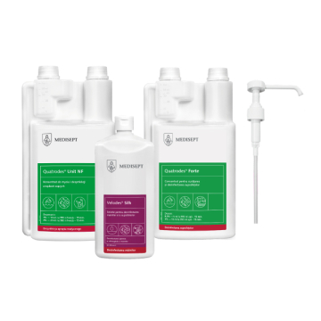 Pachet: Velodes Silk 500 ml + Pompita  3 orificii + Quatrodes Forte 1l + Quatrodes  Unit NF 1 l